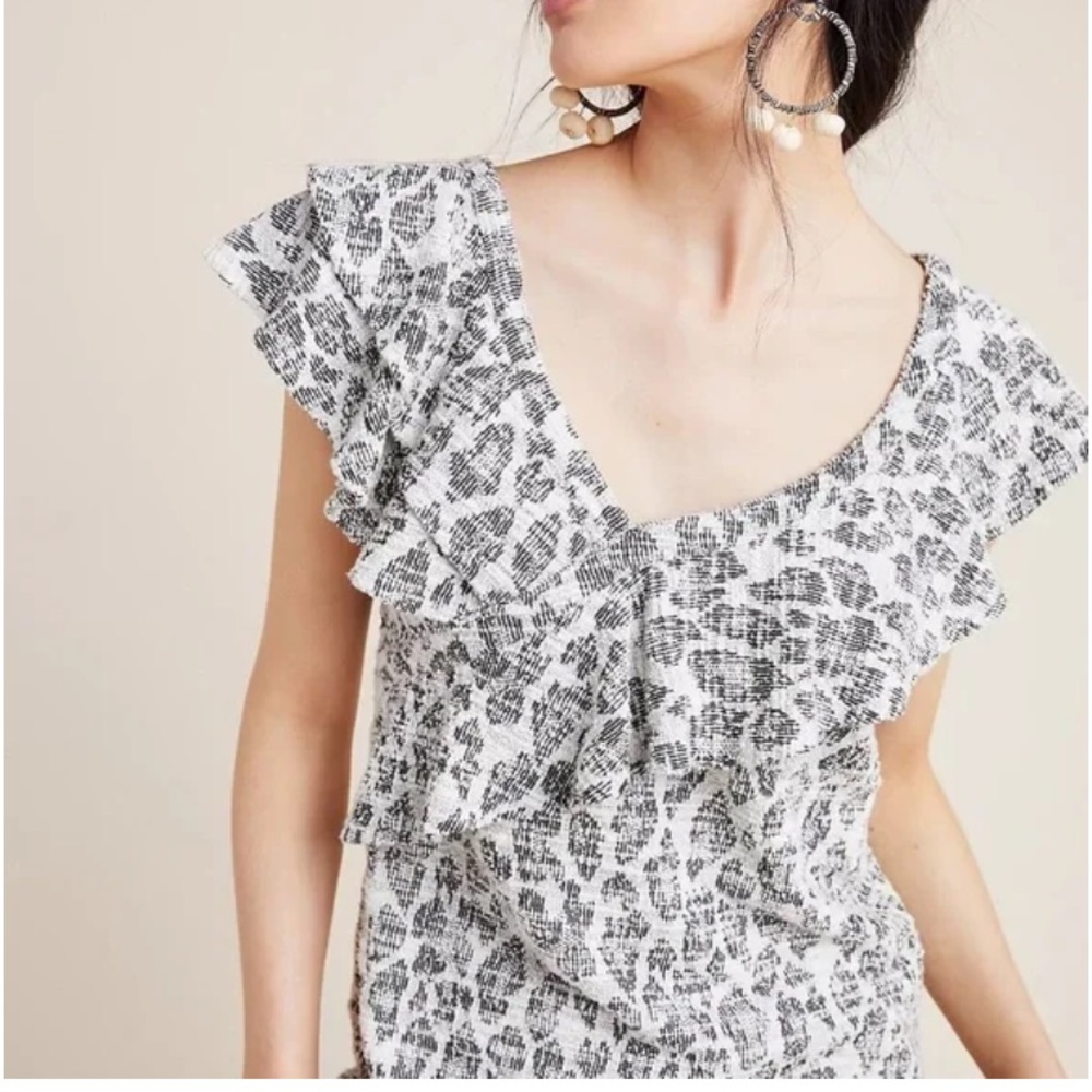 dolan Black and White Ruffle V-Neck Blouse